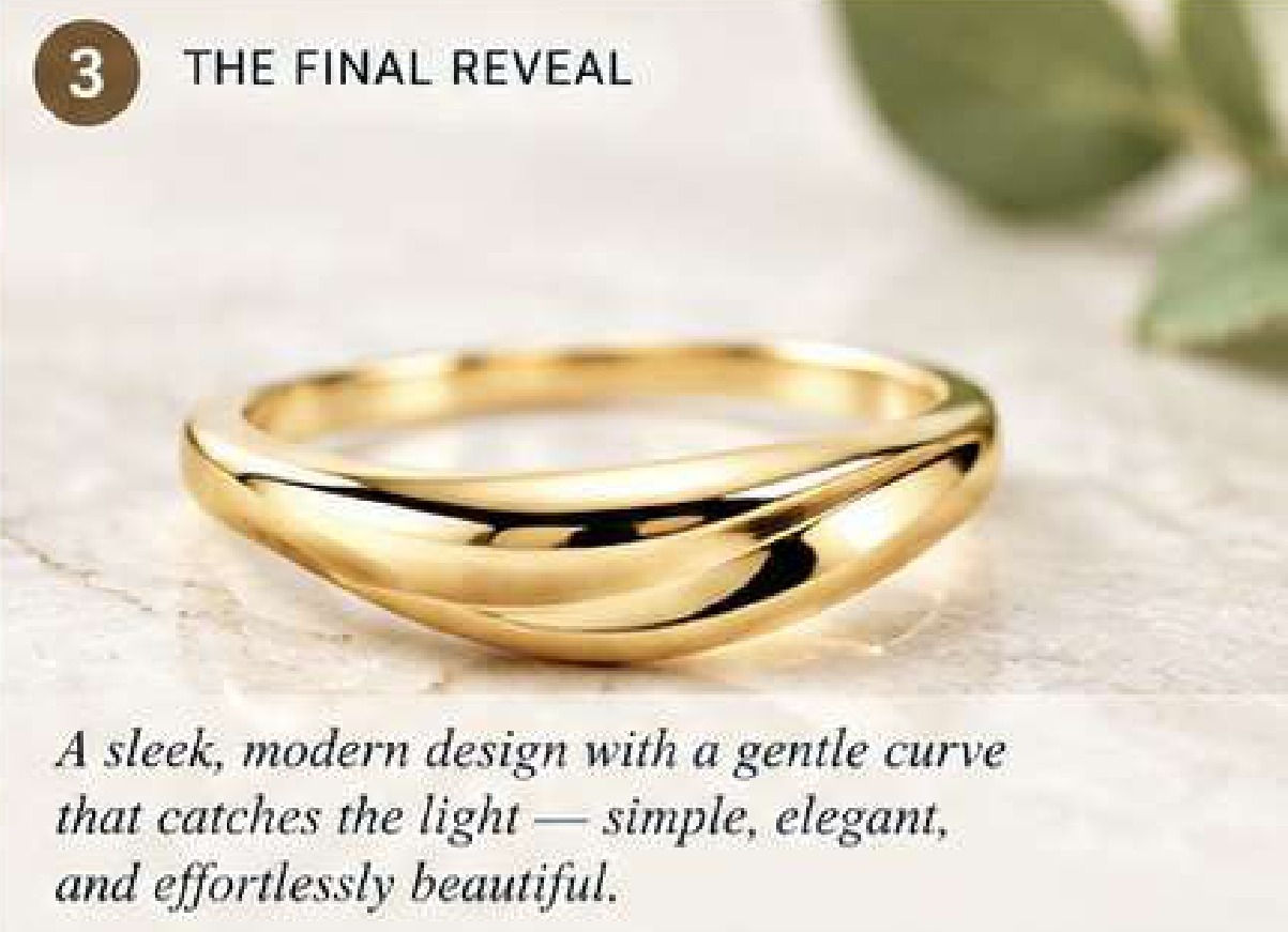 18K Gold Wave Ring, Curved Nesting Band, Minimalist Wedding Ring, 925 Sterling Silver Gold Plated Ring